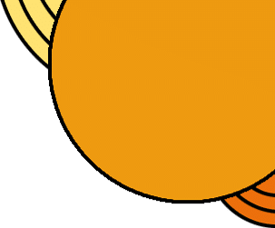 An abstract design featuring overlapping circles in orange and yellow shades on a green background, reminiscent of a veterinarian's playful logo. The partially visible circles create a layered effect, adding depth to the vibrant composition.